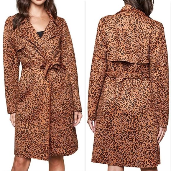 CLASSIC vegan suede Leopard Print Trench coat jack - Picture 2 of 8
